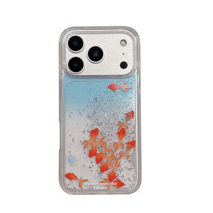 Goldfish Quicksand Liquid Case Cover for iPhone 17 16 15 Pro Max Phone Cases Back Coque Dynamic Glitter Moving Sand Shell Funda