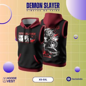 Vest XS-5XL HSCLO Kyojuro Rengoku Sleeveless Hoodie Anime Manga Demon Slayer Bahan Katun Fleece Ukuran Jumbo Big Size XS S M L XL XXL 3XL 4XL 5XL
