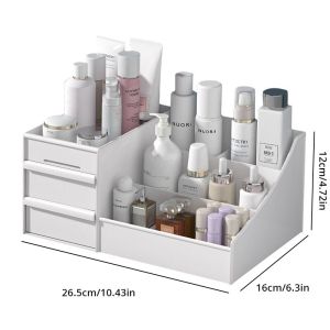 W01 1pc White New Drawer Makeup Storage Box Dormitory Finishing Plastic Shelf Cosmetics Skin Care Dressing Table Desktop