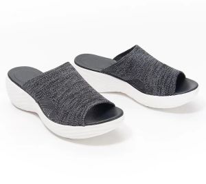 [Free Shipping] Plus-Size WomenS Summer New Flat Fish-Mouth Mesh Breathable Outdoor Slippers