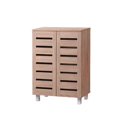 VHIVE Vegas 2 Door 60cm Shoe Cabinet - 2 Ventilation Doors Oak Walnut Small Shoe Rack Storage Cabinet