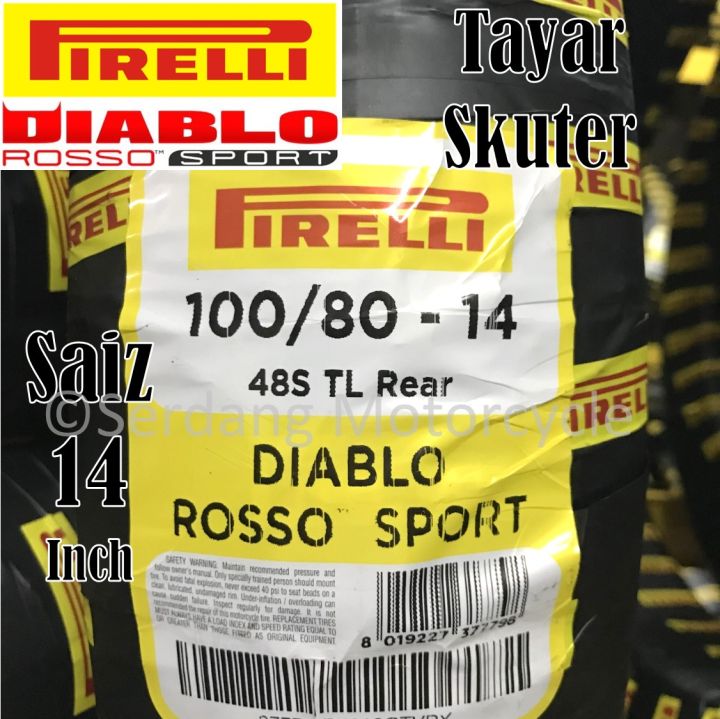 PIRELLI Scooter Skuter Tayar Diablo Rosso Sport Tyre Rim Size 14 Inch