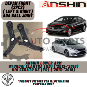 HYUNDAI ELANTRA MD (2012Y~) / KIA CERATO K3 YD (2013Y~) depan FRONT LOWER ARM (SET LEFT & RIGHT) -BRAND 100% ANSHIN