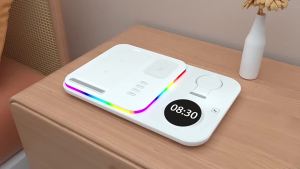 30W 5 Trong 1 Sạc Không Dây Đứng Ánh Sáng Đồng Hồ Báo Thức Nhanh Chóng Sạc Trạm Dock Cho 14 13 12 Samsung Galaxy Đồng Hồ