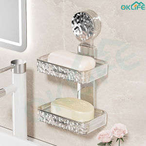 -OKLIFE. SG-Dish Punch-Free Wall-Mounted Household High-End Bathroom Rack/Suction Cup Transparent Soap Box/Soap Box