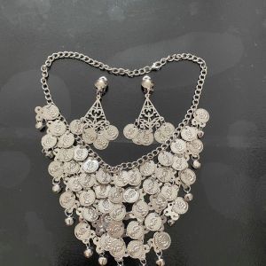 Set Kalung Anting Belly Dance India Gold Aksesoris Tari Perut untuk Pertunjukan Panggung Wanita