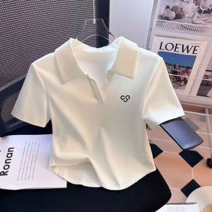 Women Casual Plain Polo T-Shirt Korean Slim Crop Top Short Sleeve