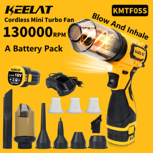 KEELAT 130000 Cordless Mini Turbo Fan Industrial Dust Blower Air Blower Blow-Suction Combined Unit with 130000 RPM 2 in 1 18V Battery Vacuum Cleaner Blower Various Nozzles.