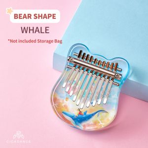 10 Key Mini Kalimba Bear/Flower/Deer/Whale/Cat Crystal Acrylic Thumb Piano for Kids Adults Finger Piano Music Instrument Gift