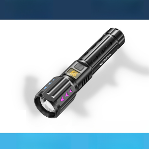 ไฟฉายเลเซอร์ซูมสีขาวระยะไกล แบตเตอรี่ใช้งานได้นาน ไฟฉายขนาดเล็กสว่างพิเศษ สำหรับการผจญภัยตั้งแคมป์