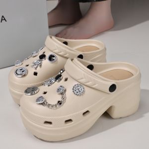 SUNBALEE⭐ รองเท้าหัวโต PIZ-11 รองเท้าแบบสวม สีพื้น เสริมส้นสูง 8 ซม. แถมตัวติดน่ารัก นุ่มเบา ⭐พร้อมส่ง