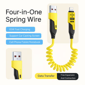 4 In1Car Charging Cable Multifunction 16 Retractable Spring Data Cable Telescopic Super Fast Charger Cord Charging