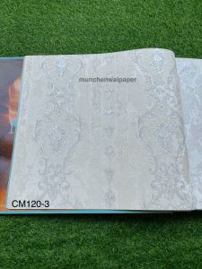 Wallpaper Dinding Motif Batik Classic Damask Kembang Silver - Putih - Cream Mewah & Glamour