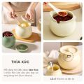 Hũ gốm sành sứ có nắp đựng mỡ lợn kèm thìa, âu sứ gốm đựng mỡ có nắp sang trọng 400 - 1400ml. 