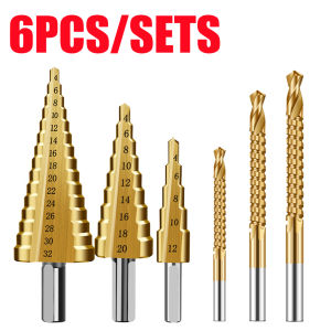 JIANTAI 6PCS 4-12mm 4-20mm 4-32mm Large HSS Steel Step Cone Cut Set Drill Tools Titanium Drill Bits Hole Cutter Durable Coated Metal Drill Bit