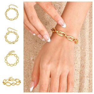 NOVELLEO นержักรส สร้อยข้อมือโซ่ทอง กำไลข้อมือ โซ่ริมฝีปากรูปไข่ โซ่สแตนเลส ยุโรป สไตล์อเมริกัน ไม่ก่อให้เกิดอาการแพ้ สร้อยข้อมือแบบโซ่ ของขวัญ