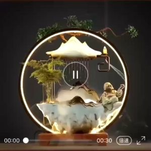 Thác Nước PHong Thủy Đài Thưởng Trầm Phun Nước Di Lặc kèm đèn led cao cấp