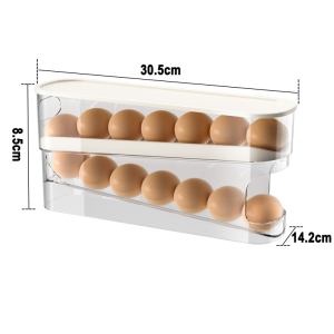 2 Tier Auto Rolling Egg Dispenser Container Rack Holder Fridge Space Saver Storage Kitchen Organizer Th