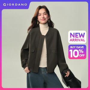 GIORDANO Women Jackets Baseball Collar Loose Jackets Rivet Flap Pockets Drop Shoulder Fashionable Casual Jackets 18376807