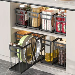 Sliding cabinet storage rack pull-out collection basket for seasonings and sink openwork storage rack for cookware