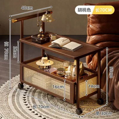 Home Bar Serving Cart with Lockable Wheels 2 Tier Rolling Cart Organizer Wooden Tabletop Trolley Cart Coffee Tea Table Hotel /Home Living Room Bedroom Party Bar Rustic