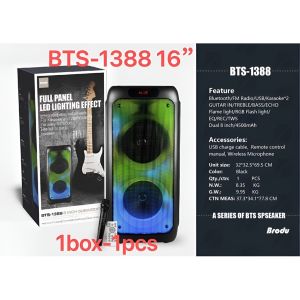 BTS-1387 Dual 10 inch  Karaoke Speaker Flame LED light SPEAKER Wireless  Power Subwoofer Outdoor Bluetooth Speaker
