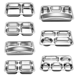 Stainless Steel Divided Dinner Tray Lunch Container Plate for School Cantee