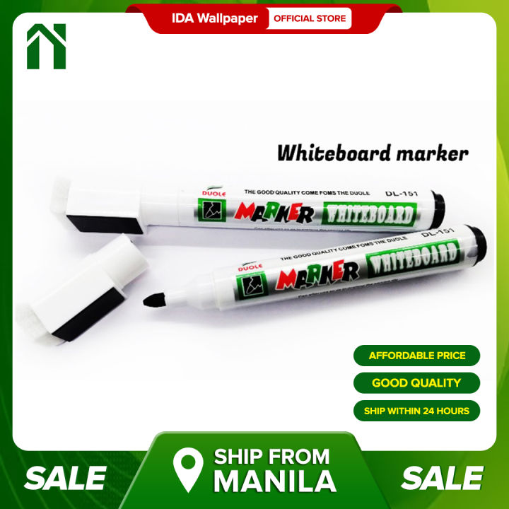 IDA Black Whiteboard Marker with Eraser and on Cap (2 pcs