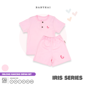 BABY HAI Iris Set - Setelan Kancing Depan Polos Baju Pendek Celana Pendek - Seri Pink