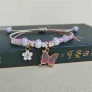 Handmade Butterfly Pendant Bracelet Summer Lucky Adjustable Woven Friendship Bracelet Jewelry For Women Teen Girls