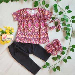 Setelan Bayi perempuan TRUE plus Sandal & Bandana Set baby girl 3-18Bulan by LittleKoda