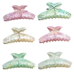 เข็มกลัดพลอยเทียมประกายขนาดใหญ่พร้อมที่หนีบผมอคริลิกดีไซน์รูปปลาดาวสำหรับแต่งผมในชีวิตประจำวันและโอกาสพิเศษ