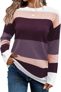 FEKOAFE  Womens  2025  Cute Striped Sweater Round Neck Long Sleeve Pullover Sweater