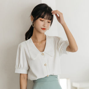 สไตล์เกาหลีแขนสั้นหลวมคอตูตฟองเสื้อเชิ้ตสีขาวฤดูร้อนแฟชัน IMPERVIOUS มืออาชีพ Ol ชีฟองด้านบน คู่มือกับแฟชั่นที่สง่างามสองชั้น