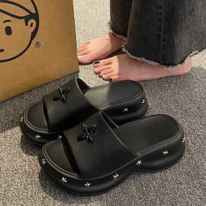 Free Shipping Fashionable WomenS Outdoor Slippers New Summer Style Thick-Soled Height-Increasing Non-Slip Odor-Resistant Cross-Pattern Beach Sandals