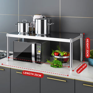 Kitchen Microwave Storage Rack Stainless Steel Single-Layer Countertop Organizing Rack Stove Shelf Compartment