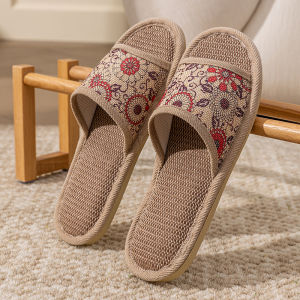 WomenS Linen Slippers For All Seasons Cute Indoor Non-Slip Home Cotton-Linen CoupleS Soft-Soled Sandals For Men In Spring And Autumn