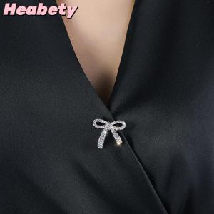 Heabety Elegant Bowknot Rhinestone Brooch Buckle Pin For Women Girls Bow Buckle Pin Cardigan Clip Jewelry Brooch Accessories
