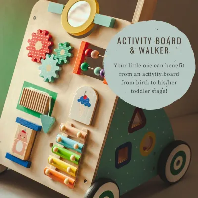 Scandinavian Wooden push walker and activity center