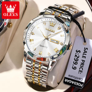 【Bảo hành 1 Năm】OLEVS Đồng hồ nam chính hãng Dây đeo bằng thép không phát sáng Chống thấm nước đôi lịch đẹp trai