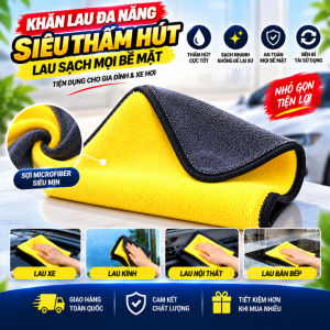 Khăn Lau Đa Năng 2 Mặt Vàng - Xám Siêu Thấm Không Đổ Lông Lau Bếp Lau Kính Lau Xe Hơi Sạch Không Để Lại Vệt