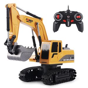 RC Excavator Toy 2.4Ghz 6 Channel 1:24 RC Engineering Truck Car Alloy and Plastic Excavator RTR for Kids Birthday Gift