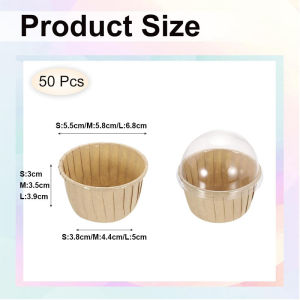 50PCS Cupcake Cup with Cover Greaseproof Cupcake Liners Natural Colour Muffin Baking Cups for Party