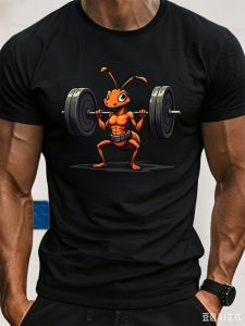 [Local Stock] VCC Funny Strong Ant Weightlifting printing Mens T-shirt Fashionable Summer Breathable Daily Fitness Running Shirt Mens Clothing