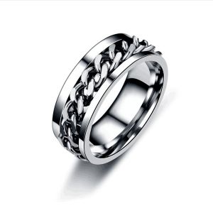 Rg11 Fashionable titanium steel chain ring for men turn to open beer ring时尚钛钢链条戒指男 转动开啤酒指环