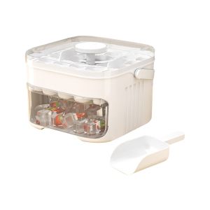 GTRBFDS with Easy-press Lid Ice Maker with Easy Press Cap Large Capacity 50-Cube Ice Cube Machine Portable Double-layer Household Ice Storage Ice Box for Refrigerator Storage