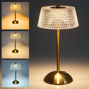 Cordless Crystal Table Lamp 3 Color Touch Control Dimmable LED Desk Light Rechargeable Bedside Night Lamp for Bedroom Living Room Dining Table Restaurant Decor