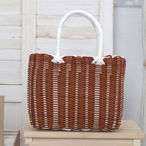 BELLETEN Multicolors Handmade Wicker Shopping Basket 241418cm PVC Picnic Storage Basket High Quality Rattan Woven Garden Imitating Flower Basket