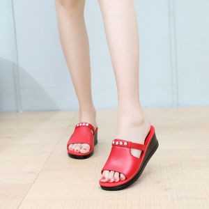 [Free Shipping] WomenS High-Heeled Slippers For Summer Thick-Soled Fashionable Non-Slip Soft-Soled Suitable For Home Use With A Social Wedge Heel