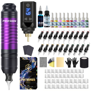 ชุดปากกาแทททูโพไซด์เครื่องสักตลับเข็มสักและแหล่งจ่ายไฟไร้สาย20ชิ้นปากกาแทททูพร้อมอุปกรณ์สักสำหรับศิลปิน